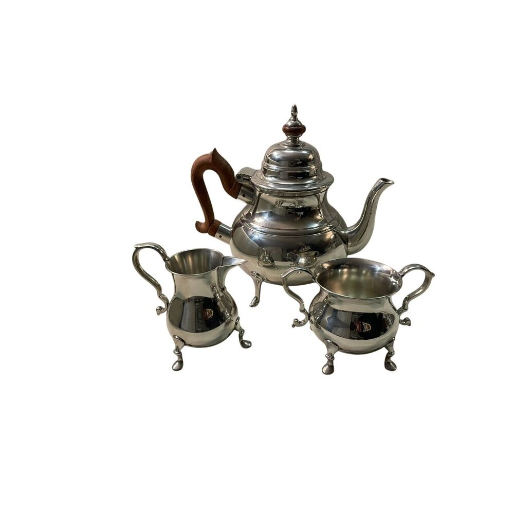 Vintage Williamsbury Stieff Pewter Teapot, Creamer and Sugar Bowl Used - Picture 2 of 16